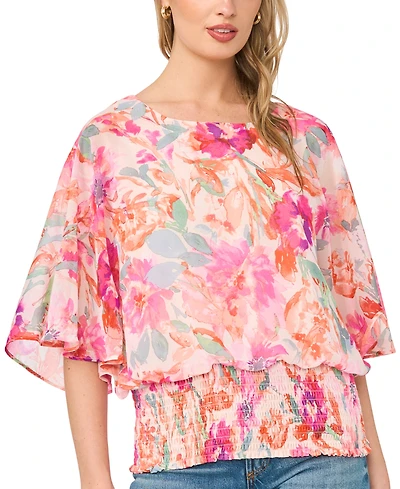 Sam & Jess Women's Smocked Waist Floral-Print Dolman-Sleeve Blouse