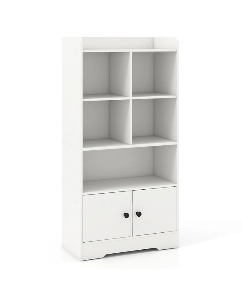 Gouun 4-Tier Bookshelf with 4 Display Cubes and 2-Door Cabinet
