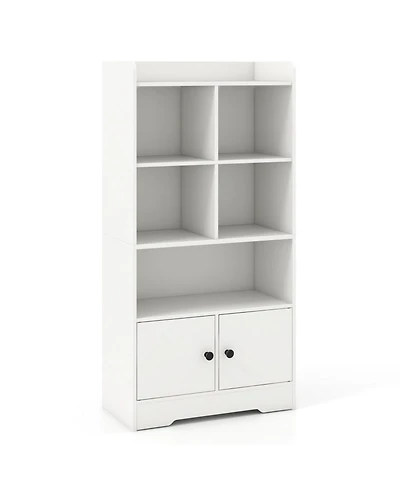Gouun 4-Tier Bookshelf with 4 Display Cubes and 2-Door Cabinet