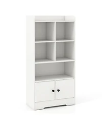 Gouun 4-Tier Bookshelf with 4 Display Cubes and 2-Door Cabinet