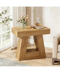 Tribesigns 24"Side Table:Narrow end table with 2-tier storage shelf. Farmhouse nightstand with trapezoid base for living room,bedroom,small spaces