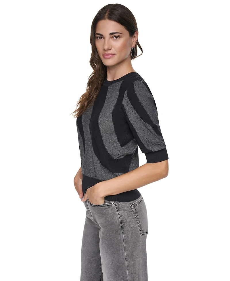 Dkny Women's Colorblock Lurex 3/4-Sleeve Pullover Sweater