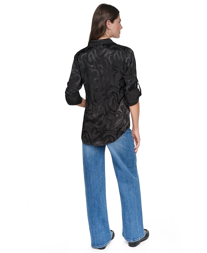 Dkny Women's Roll-Tab Jacquard Blouse