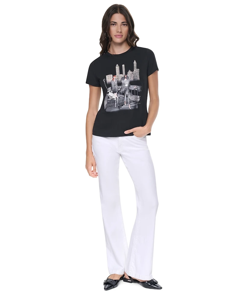 Dkny Women's Central Park Steps Conversational Crewneck Short-Sleeve T-Shirt