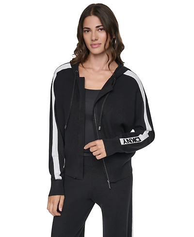 Dkny Women's Logo Stripe Full-Zip Hoodie