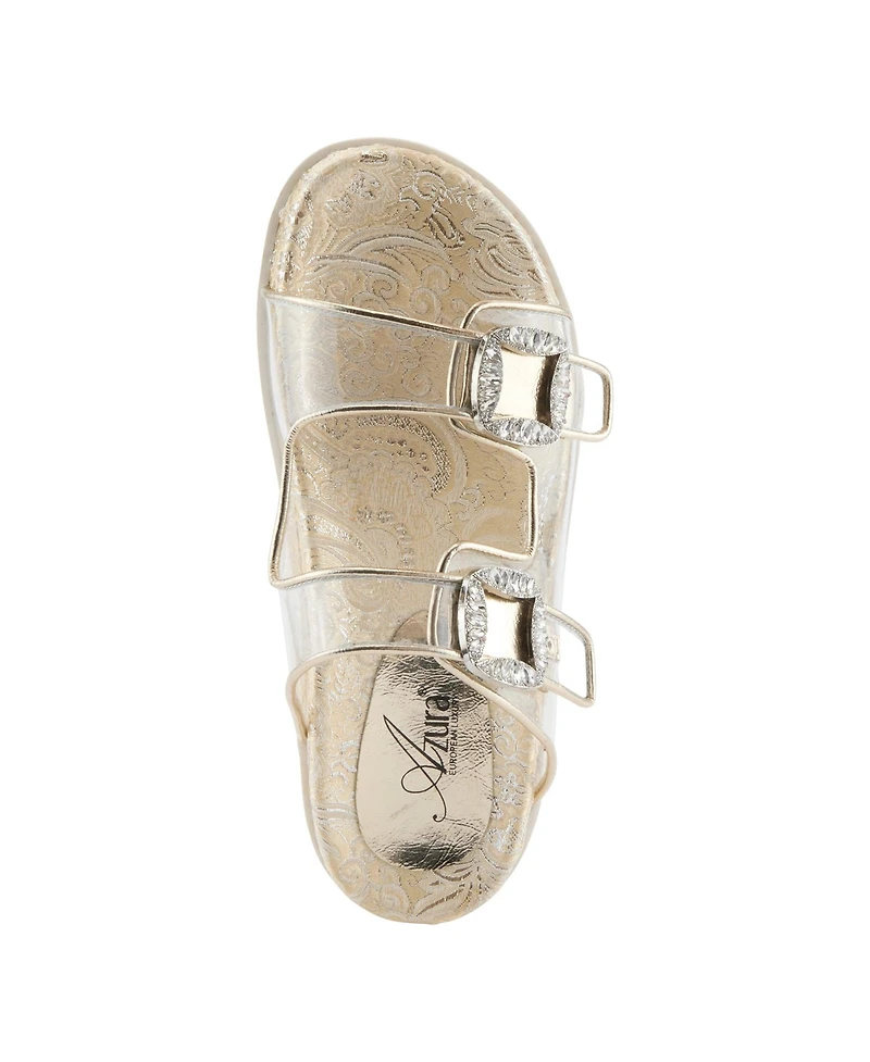 Azura Women's Slidemein Lucite Flatform with Buckle Closure
