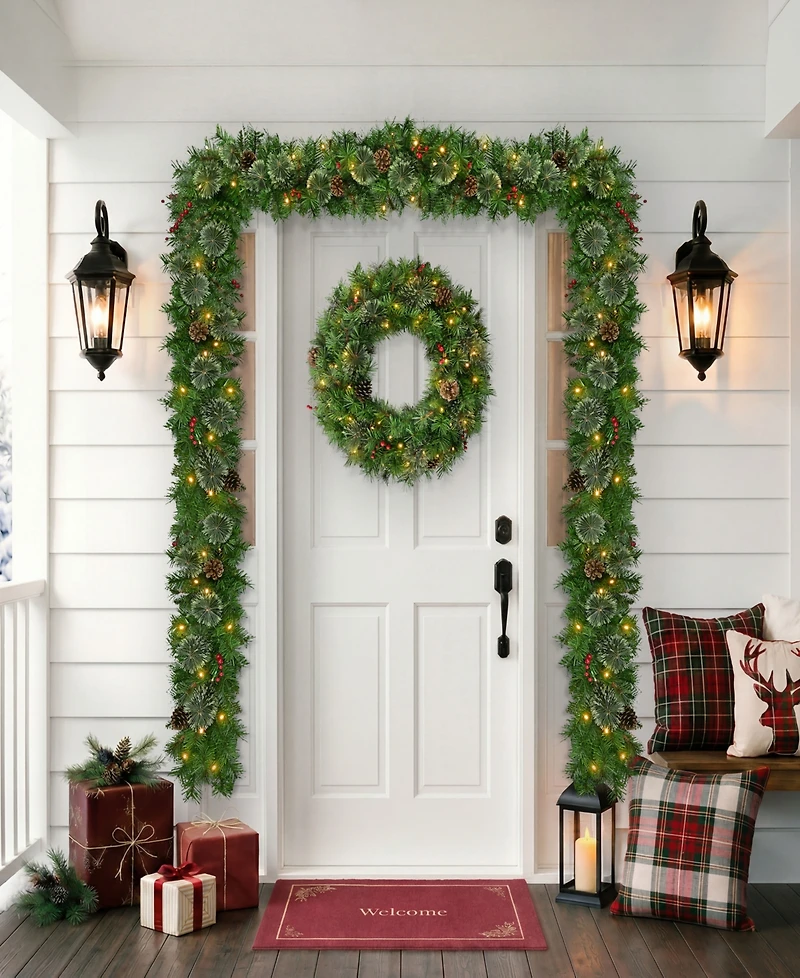 Puleo International 9' Battery-Operated Pre-Lit Pine Garland