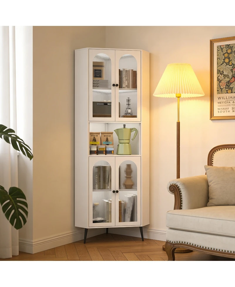 Sumyeg Corner Cabinet Metal Storage Cabinet with Doors and Adjustable Shelves
