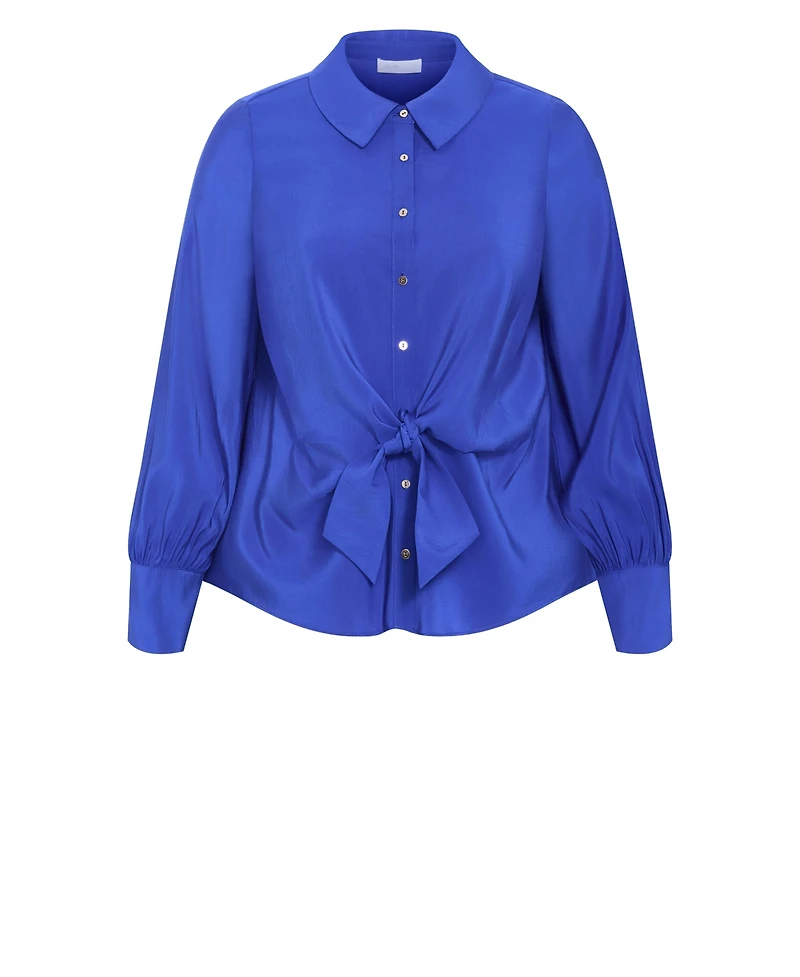 City Chic Plus Isabella Long-Sleeve Tie-Front Collared Blouse