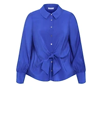 City Chic Plus Isabella Long-Sleeve Tie-Front Collared Blouse