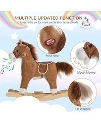 Glintex 12V Kids Electric Ride-On Horse with Sounds, Carrot Toy, Comb, Foot Pedal, Seat Storage, and Battery Power for Ages 1.5-3, Brown