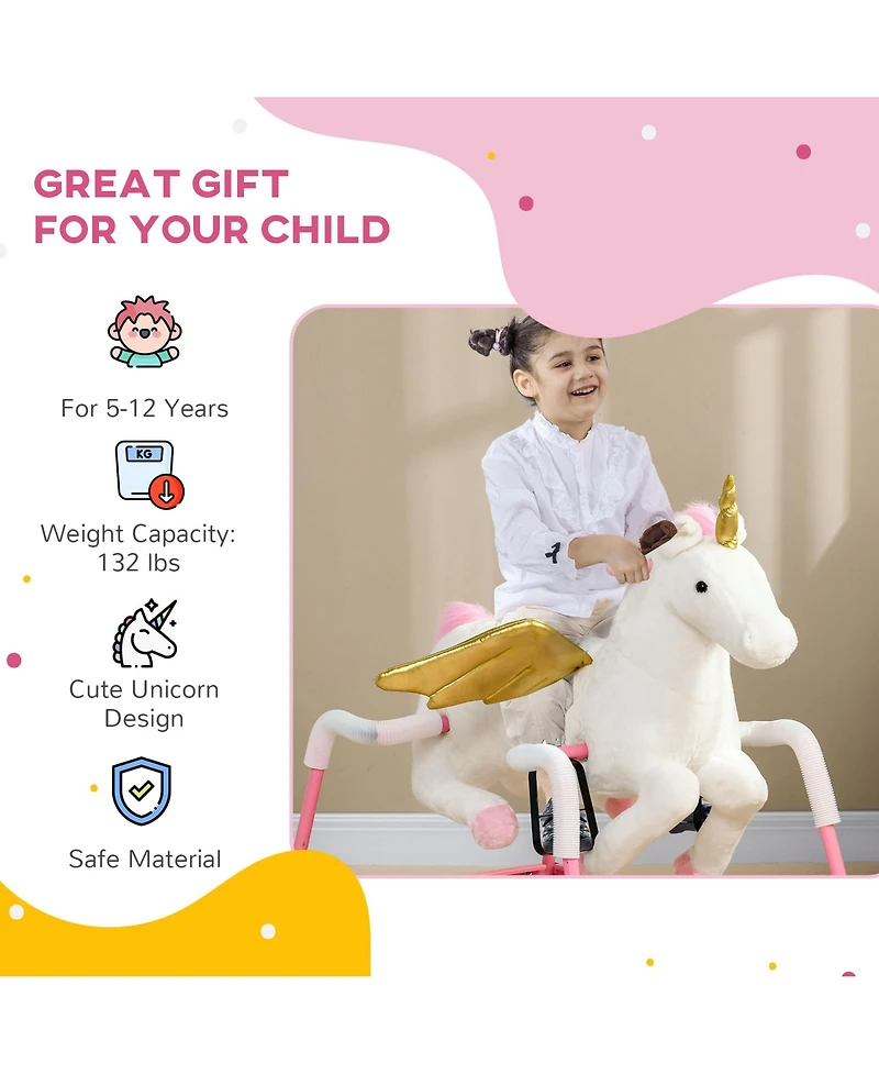 Glintex 12V Kids Electric Ride-On Horse with Sounds, Carrot Toy, Comb, Foot Pedal, Seat Storage, and Battery Power for Ages 1.5-3, Brown