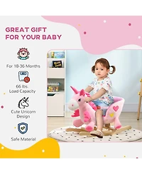 Glintex 12V Kids Electric Ride-On Horse with Sounds, Carrot Toy, Comb, Foot Pedal, Seat Storage, and Battery Power for Ages 1.5-3, Brown