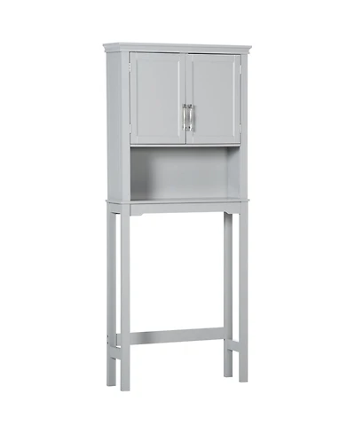 Modern Gray Over The Toilet Storage Cabinet Double Door Bathroom Organizer Freestanding Space Saving Bathroom Storage Furniture for Home Decor