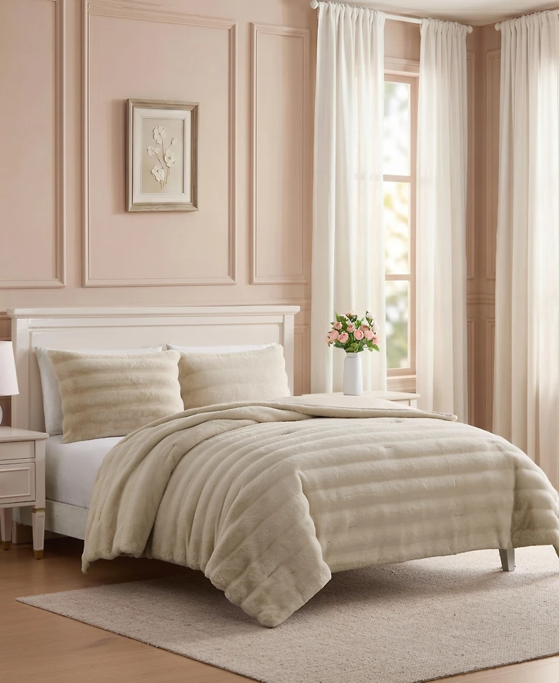 Laura Ashley Cloud Solid Faux Fur 3-Piece Comforter Set