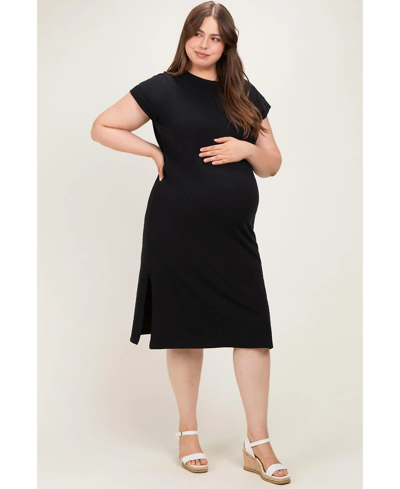 Pinkblush Plus Black Round Neck Short Sleeve Midi Dress