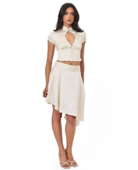 Miss Circle Women's Galina Midi Asymmetrical Satin Skirt
