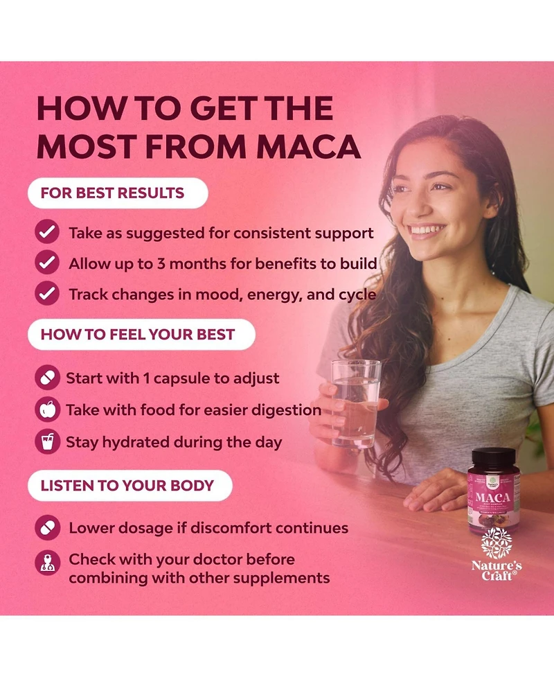 Nature's Craft Maca Root Capsules with Red, Yellow and Black Maca | 120 Count