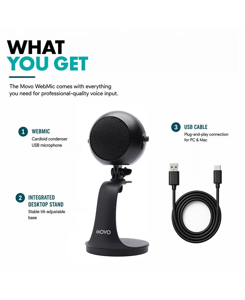 Movo WebMic Usb Microphone for Ai Coding, Voice Prompts and Dictation