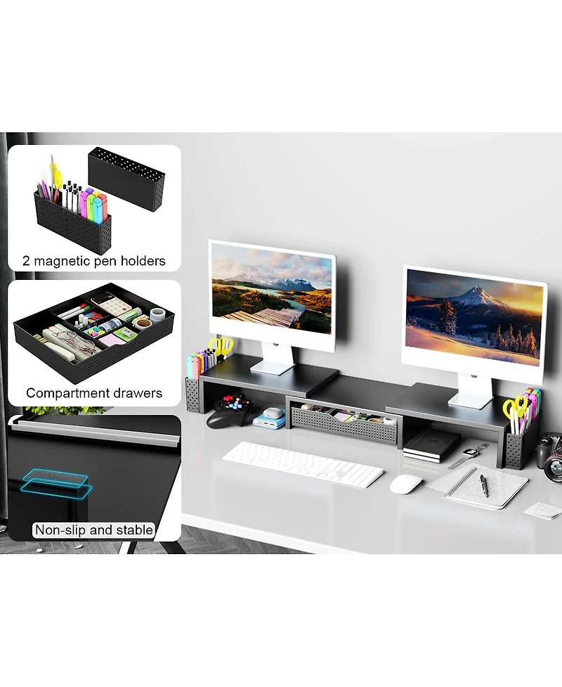 Lofree Dual-Monitor Adjustable-Angle Monitor Stand Riser with Desk Organizer Drawer, Compatible Dual Monitors