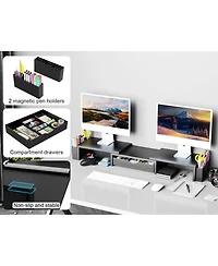 Lofree Dual-Monitor Adjustable-Angle Monitor Stand Riser with Desk Organizer Drawer, Compatible Dual Monitors