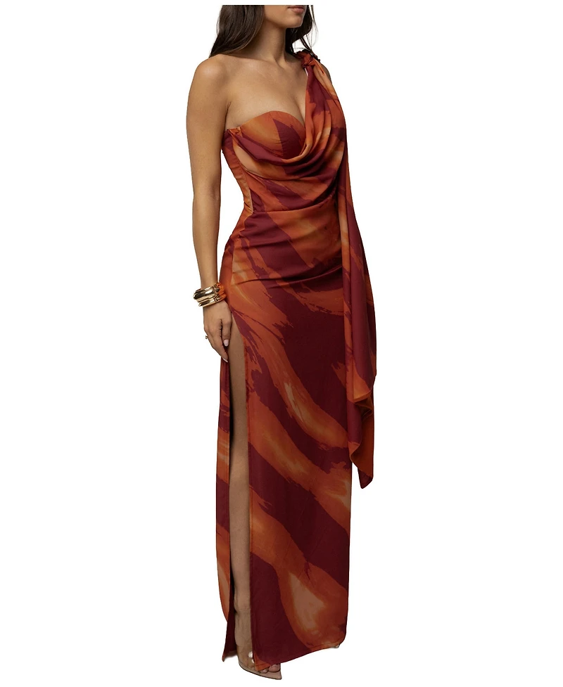Jluxlabel Women's Gallery Night One-Shoulder Asymmetric Drape Maxi Dress