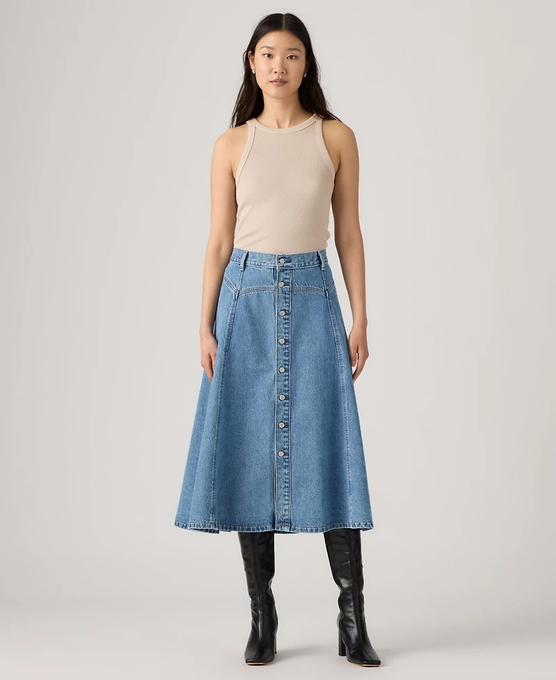 Levi's Women's Yoked Western Midi A-Line Denim Skirt