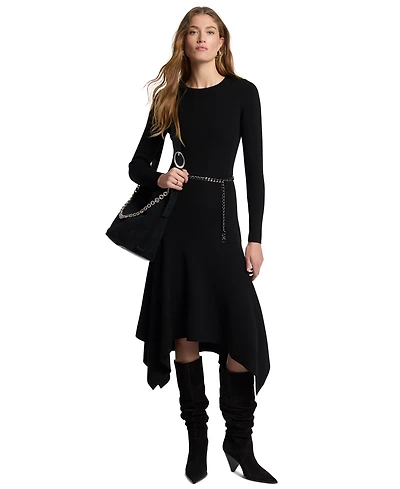 Michael Kors Women's Merino Wool-Blend Handkerchief Hem Midi Sweater Dress
