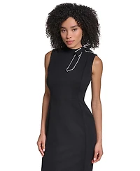 Karl Lagerfeld Paris Women's Mock Neck Bow Sleeveless Sheath Dress