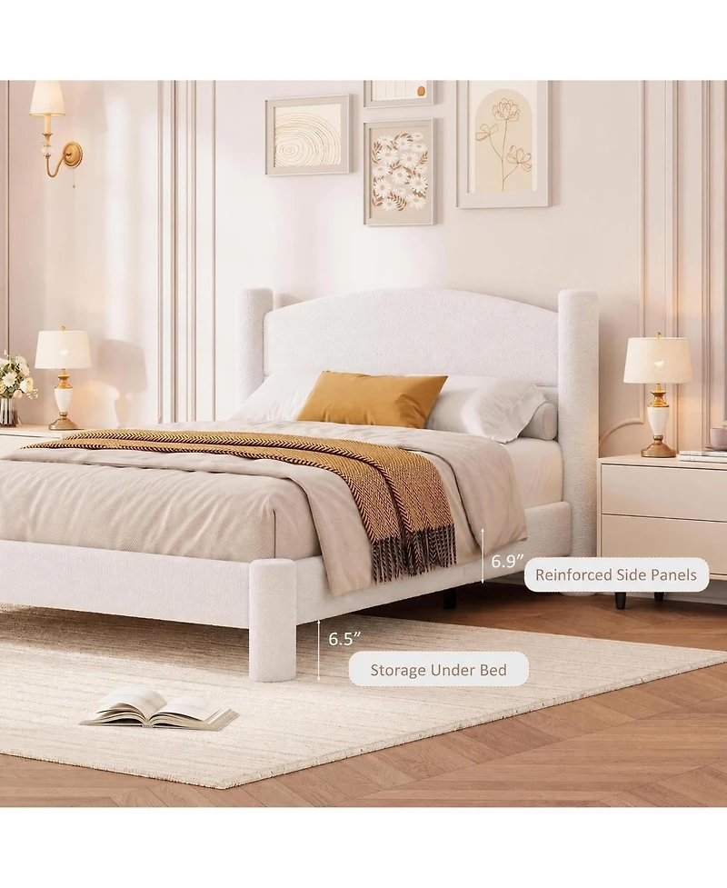 homfan Twin Cloud Bed Round Boucle Headboard and Cylindrical Legs, Heavy Duty, No Box Spring, Easy Assembly
