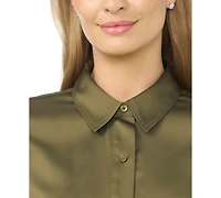 CeCe Women's 3/4-Sleeve Satin Button-Down Blouse