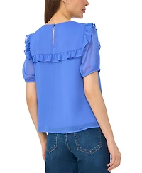 CeCe Women's Elbow-Length Ruffle-Yoke Chiffon Blouse