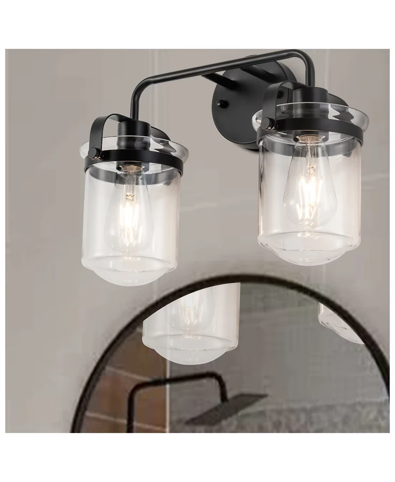 Busdays 2-light modern sconce with clear glass shades-industrial design fits bathroom, living room, bedroom, or over kitchen sink