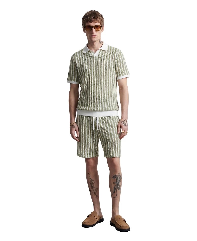 Twisted Tailor Men's Albie Stripe Cotton Crochet Polo Shirt