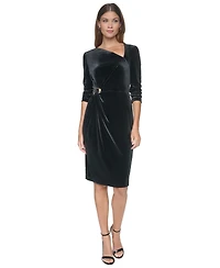 Halston Women's Velvet Asymmetrical Neckline Midi Dress