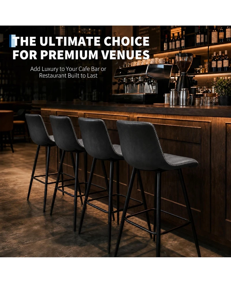 4 Set of Counter Height Bar Stools With Backrests, 24 Inch Faux Leather Upholstered Bar Chairs With Metal Legs, Modern Stools For Kitchen, Island