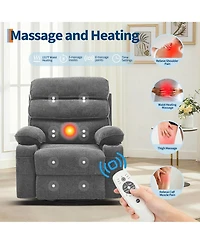 Swivel Glider Rocker Recliner With Massage and Heat, Manual Upholstered Nursing Recliner With Vibration, Side Pocket, 2 Cup Holders, For Living Room