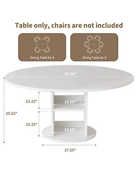 47.24 Inch Round Farmhouse Dining Table With 2 Tier Shelf, Seats 4 6 People, Wooden Frame, Sturdy Wood Base, Modern Circular Table For Kitchen