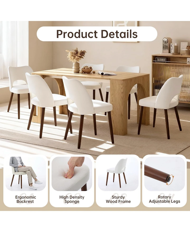 Set of 6 Modern Dining Chairs, Hollow Back Kitchen Chairs With Wooden Legs, Tool-Free Easy Assembly, Farmhouse Style For Kitchen and Dining Room