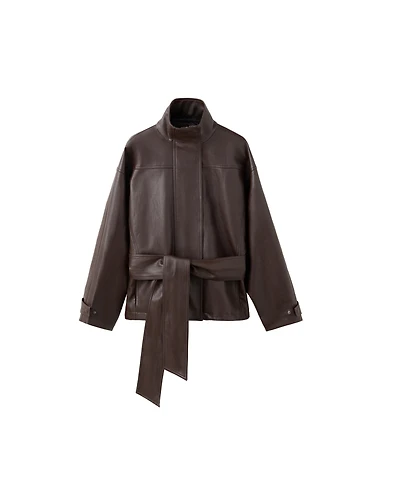 Mango Women's Faux Leather Oversized Funnel-Neck Jacket