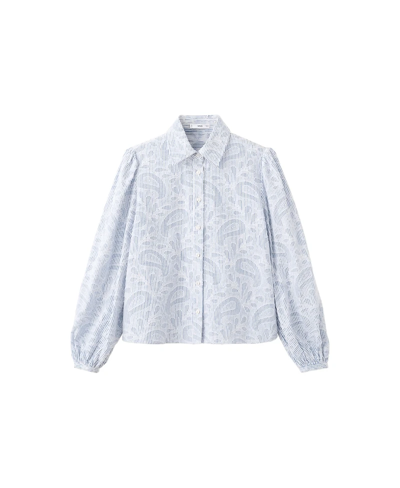 Mango Women's Puff-Sleeve Embroidered Striped Shirt