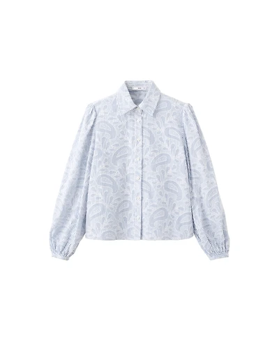 Mango Women's Puff-Sleeve Embroidered Striped Shirt