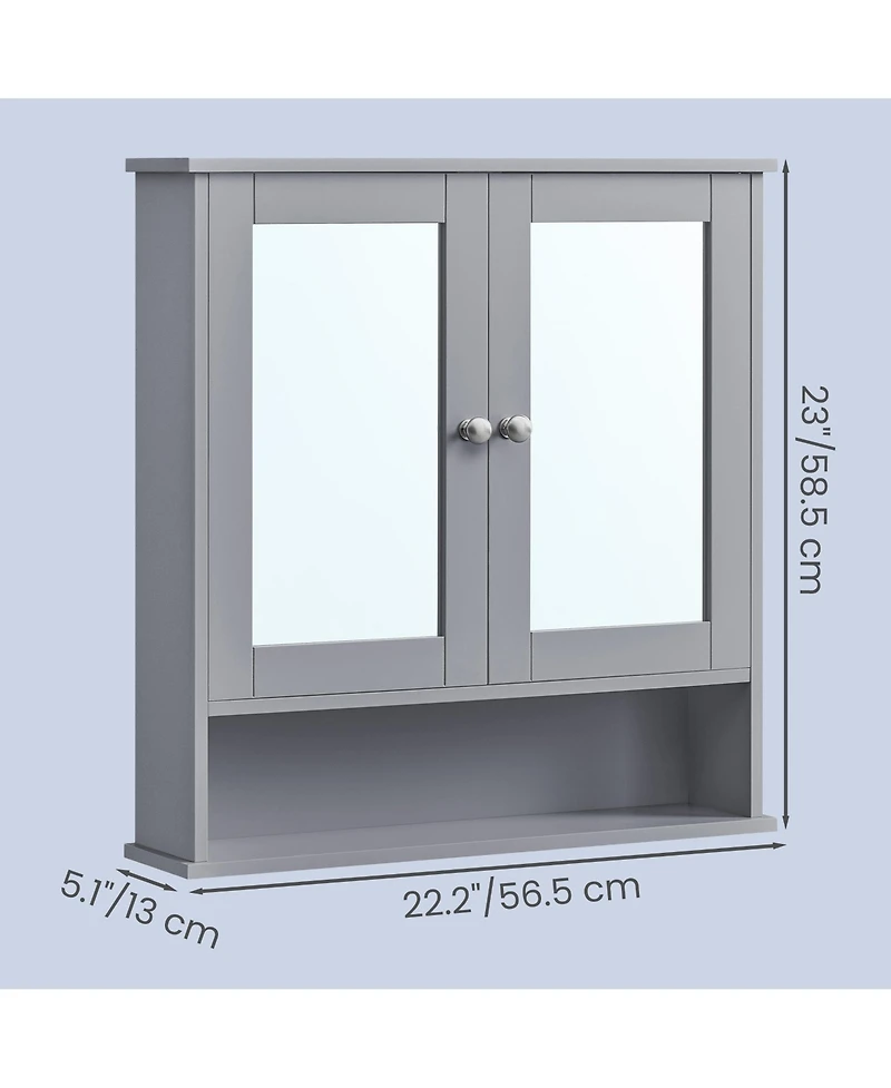 SongmicsHome Bathroom Cabinet with Mirror, Wall Cabinet with 2 Mirrored Doors, Adjustable Shelf, Open Compartment