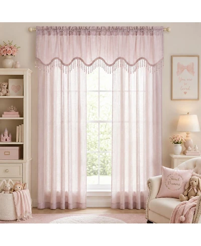 Kate Aurora Gina Complete 4 Piece Rose Pink Metallic Sheer Window Curtains And Beaded Valances Set