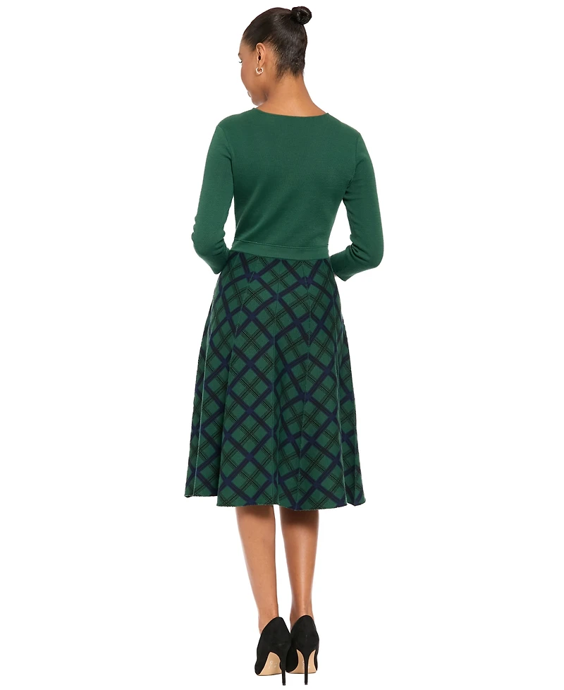 London Times Women's A-Line Midi Sweater Dress