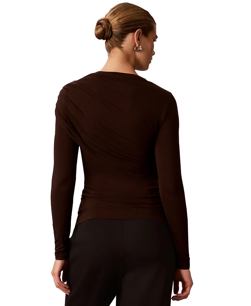Calvin Klein Women's Long-Sleeve Wrap Rayon-Blend T-Shirt