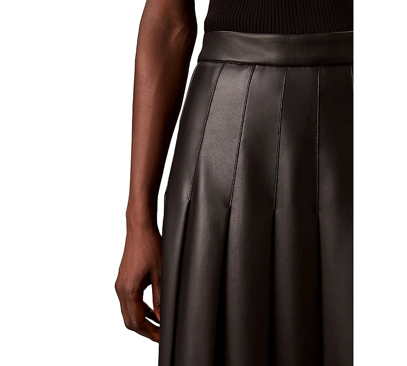 Calvin Klein Women's Pleated Midi High-Waisted Faux Leather Skirt