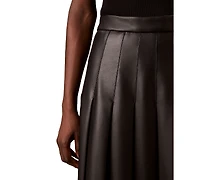Calvin Klein Women's Pleated Midi High-Waisted Faux Leather Skirt
