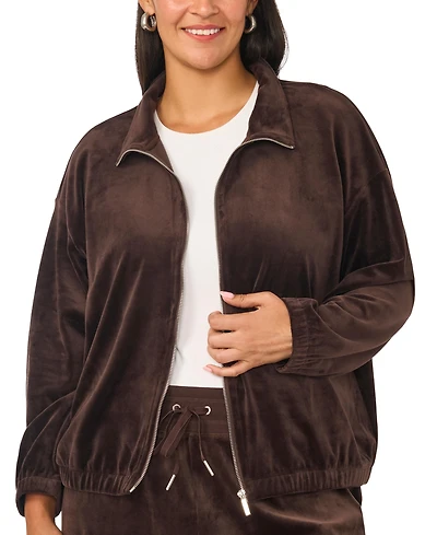 Vince Camuto Plus Size Mock-Neck Velour Zip-Up Jacket