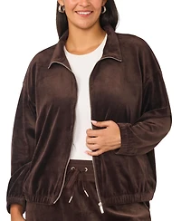 Vince Camuto Plus Size Mock-Neck Velour Zip-Up Jacket
